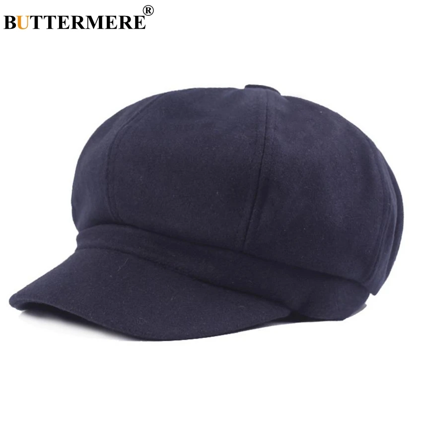 BUTTERMERE Women Beret Newsboy Cap Winter Spring Black Solid Octagonal Cap Vintage Casual Brand Eight Panel Baker Boy Hat