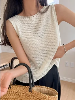 Ladies Elegant Solid Color Sleeveless Knitted Vest for Daily Commute Versatile And Stylish No-Sleeve Top 1