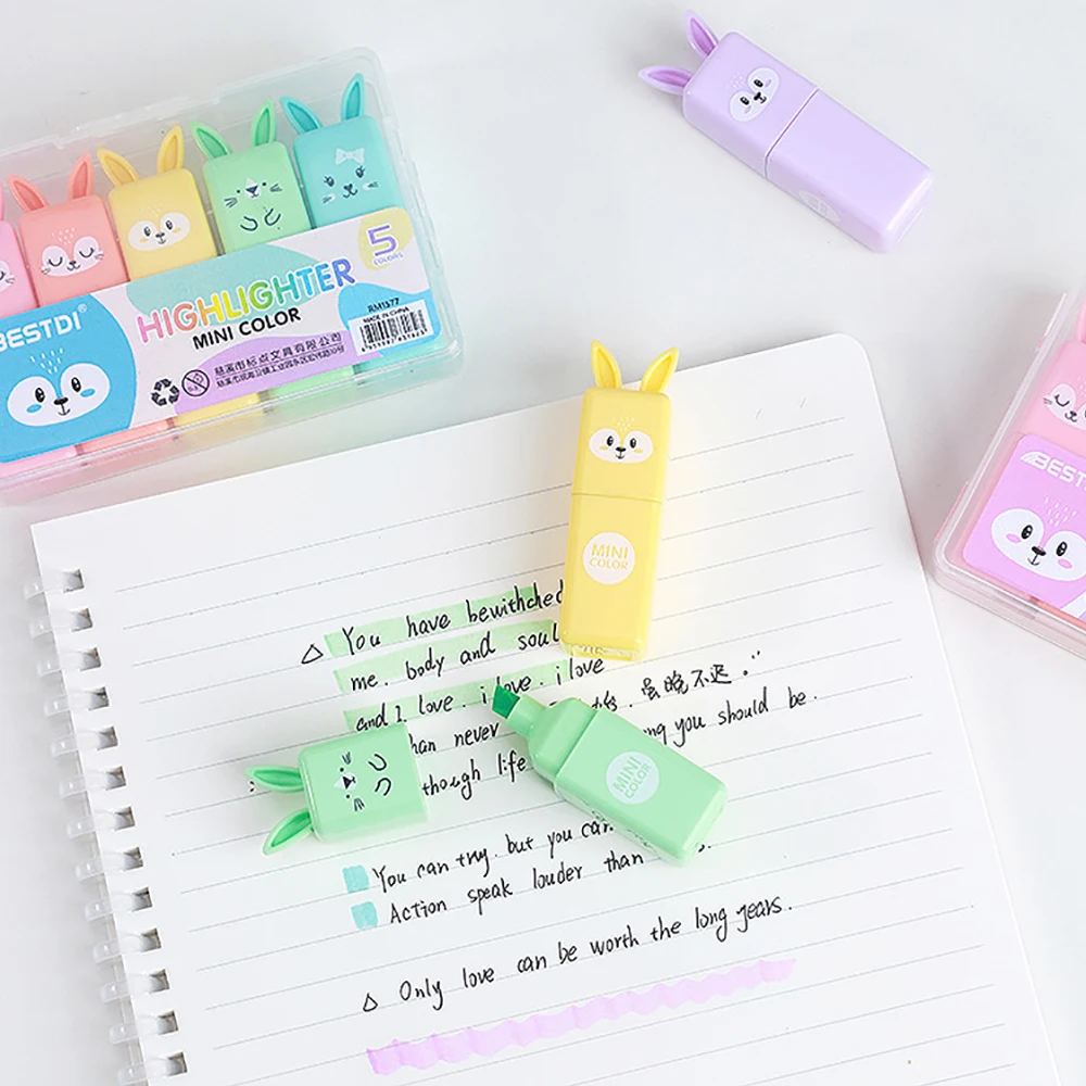 Highlighter Pen Highlighter Marker 6pcs Cartoon Rabbit Color Highlighter Marker Pens Oblique Tip Marker for Spot Liner Drawing Highlighting Tools School Supplies