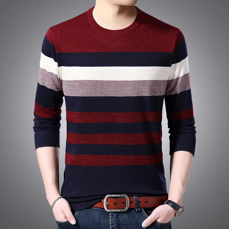 

2022 Brand Sweater Men Fashion Casual Striped O-Neck Pull Homme Spring Autumn Cotton Knitwear Pullover Male Clothing 3XL