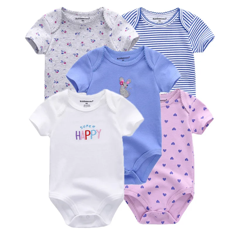 Cartoon 5-Pieces Summer Baby Boy Girl Bodysuits 100%Cotton Soft Newborn Onesies Short Sleeve Infant Clothes 1