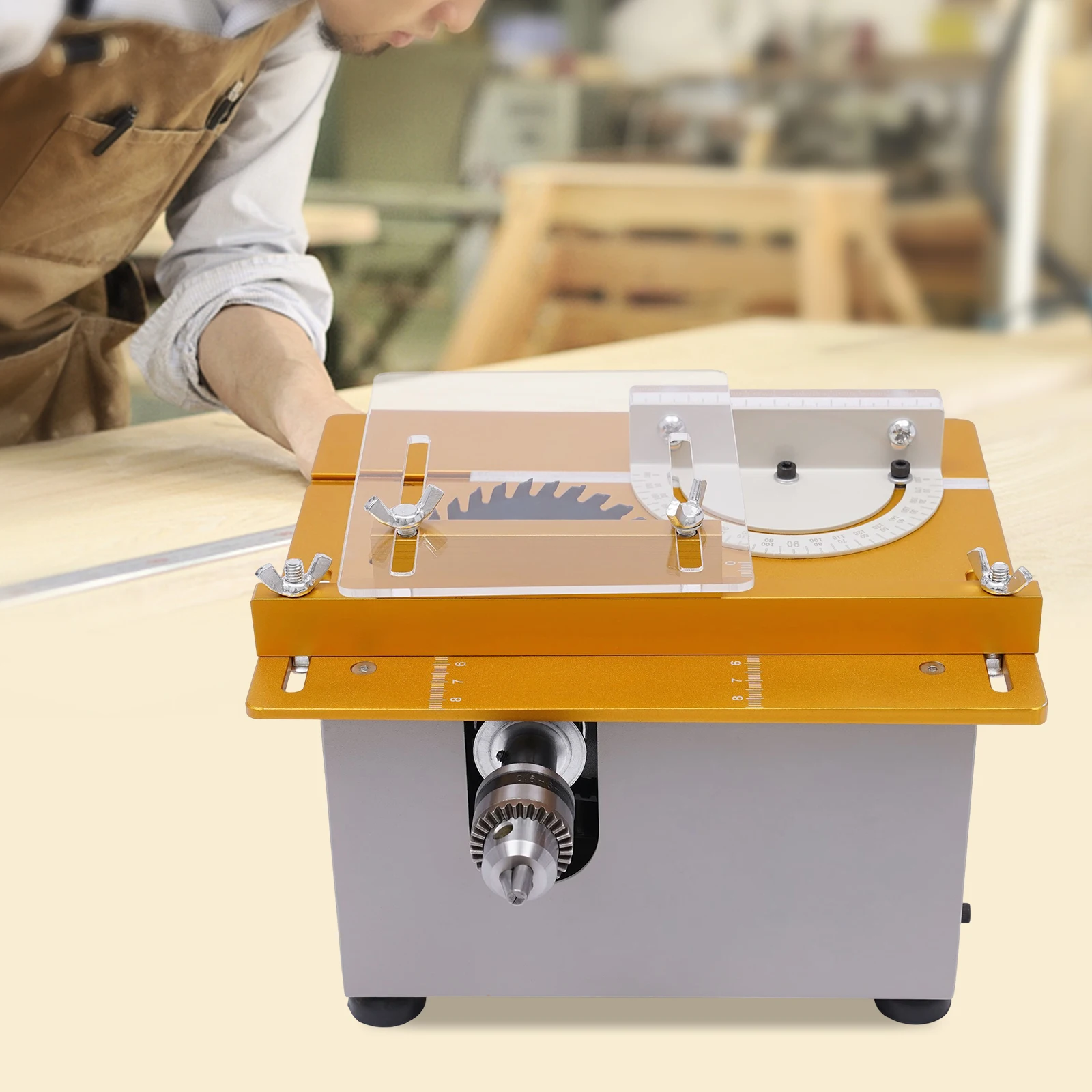 Mini Table Saw 300W Multifunctional Liftable Motor Woodworking Handmade Tool DIY Cutting Polishing Carving Metal Jade Plastic