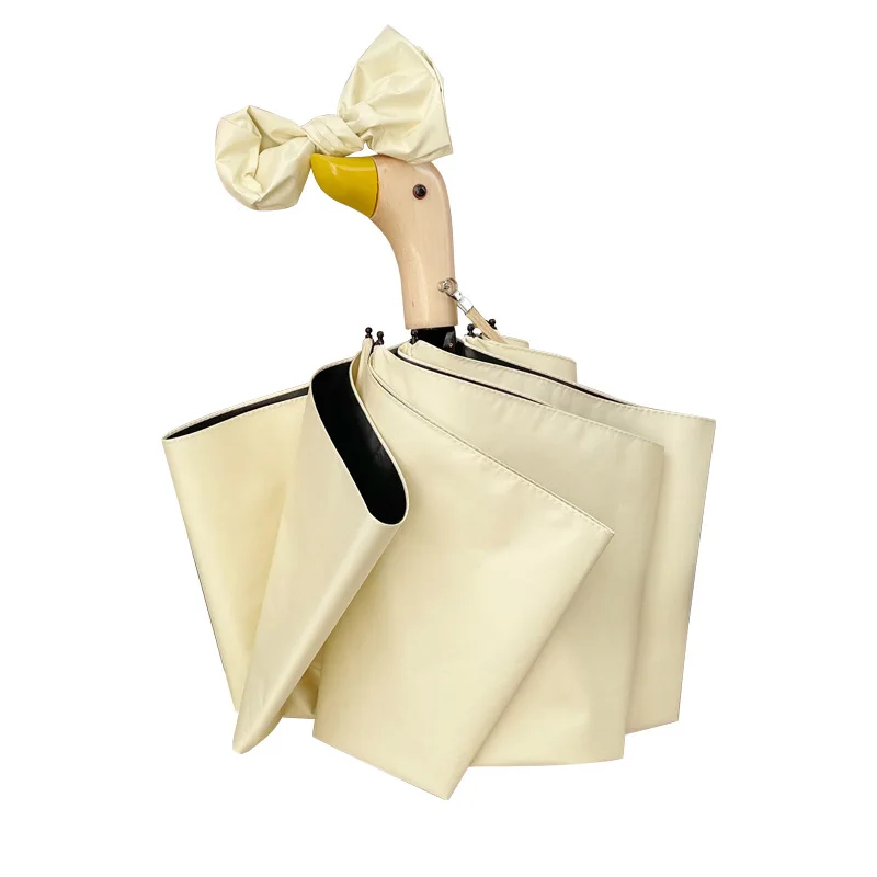 Cute Duck Handle Umbrella Women's Foldable Vinyl Parasol Sun Protection Ultraviolet Sun Umbrella Rain Shine