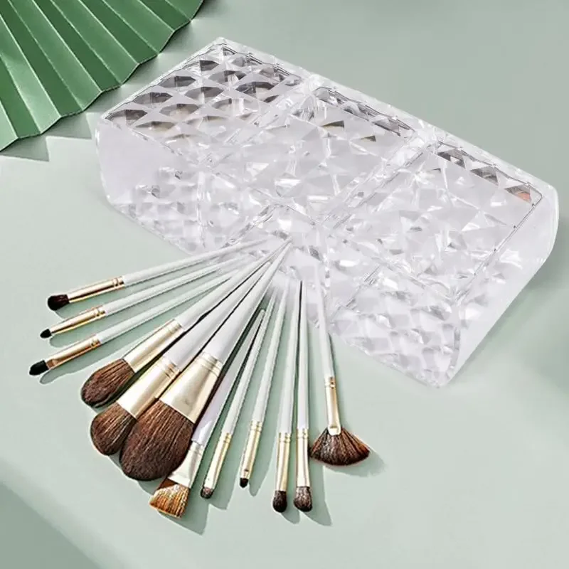 1Pcs Clear Acrylic Triple Grid Makeup Brush Holder Desk Cosmetic Organiser Lipstick Storage Box Bathroom Display Stand Diamond 4