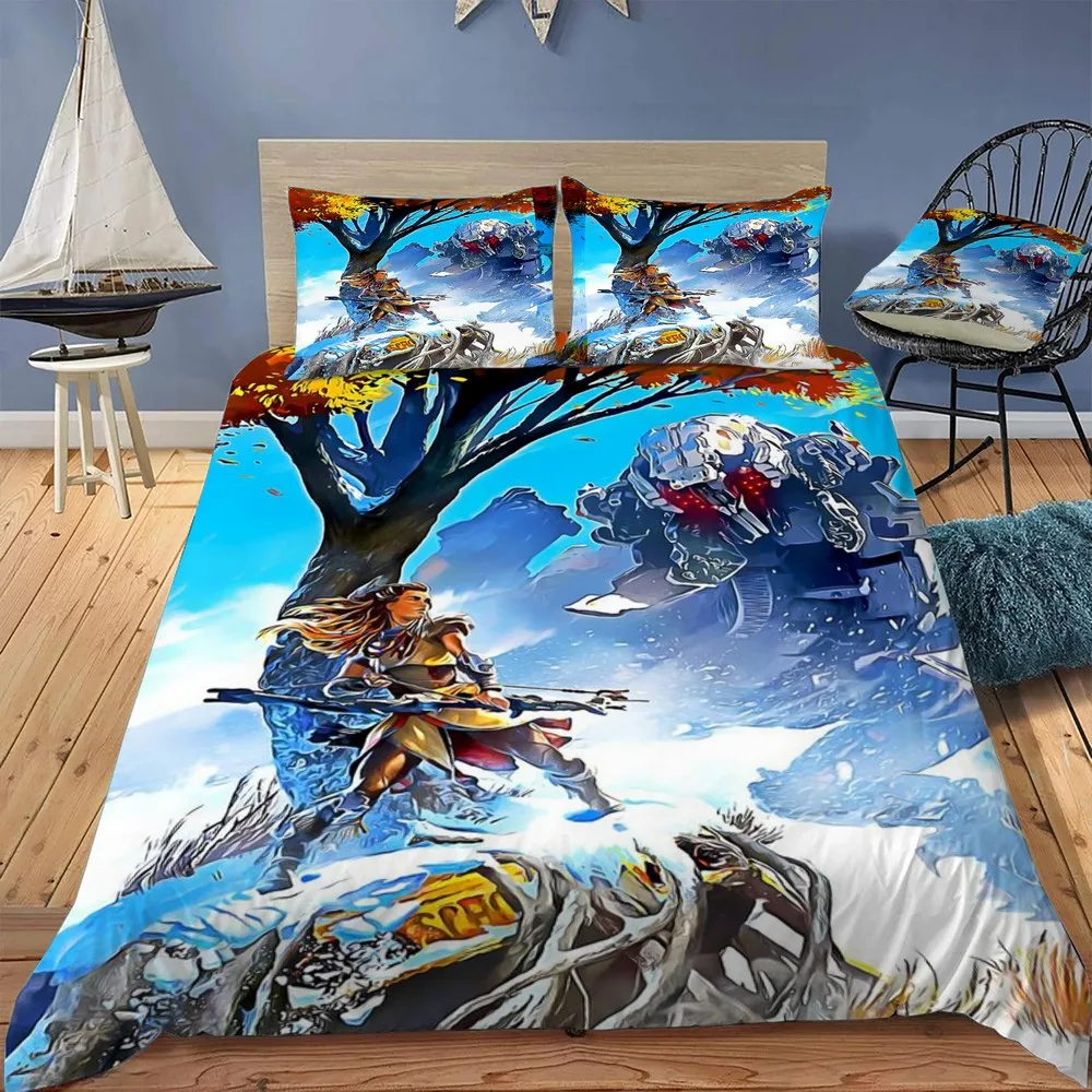 

Комплект постельного белья Horizon Zero Dawn для спальни, мягкие покрывала для двуспальной кровати, пододеяльник, качественный пододеяльник и наволочка