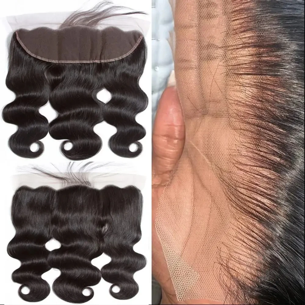 Bundles with Closure Body Wave Brazilian Virgin Human Hair 3 Bundles 100% Human Hair with 13&times;4 Lace Closure Tissage Humain