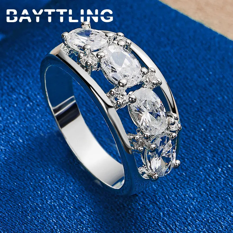 

925 Sterling Silver Women's Ring Luxury 7/8/9/10# Shiny 4 Zircon Ring For Fashion Wedding Gift Jewelry Accessories