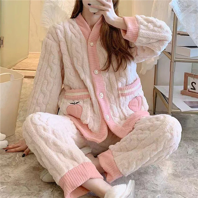 Winter Warm Pajamas Set Women Sleepwear Suit Velvet Sexy Pink Homewear  Pijama Woman Pajamas Long Pant Set Robe Three-piece Suit - Pajama Sets -  AliExpress