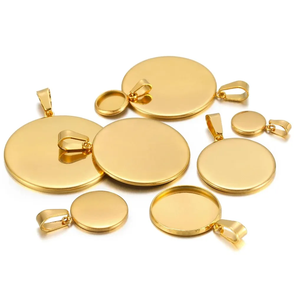 

6/8/10/12/14/16/18/20/25/30mm Stainless Steel Pendants Cabochon Cameo Base Tray Bezel Blank for Demo Cabochons Jewelry Making