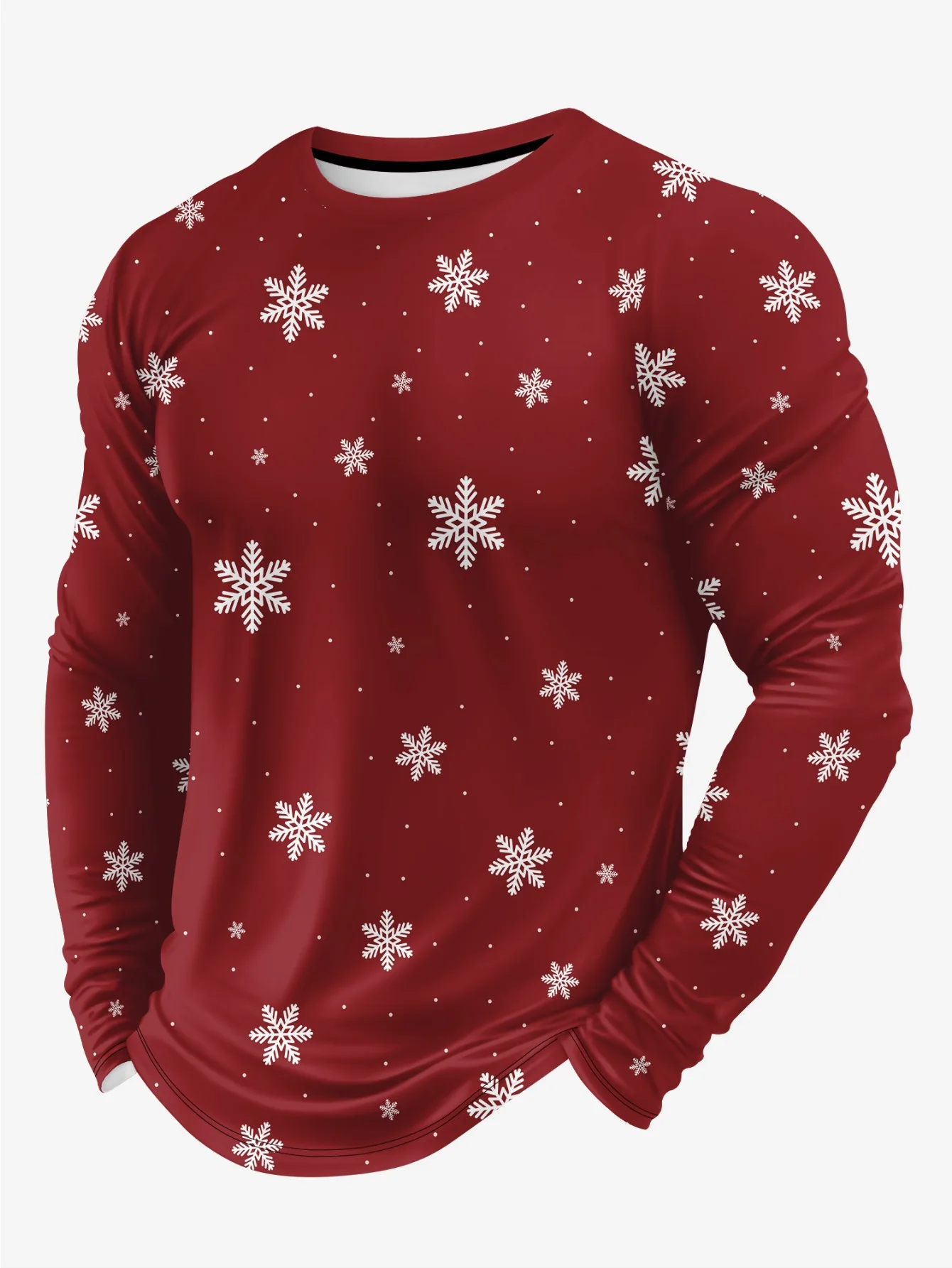 크리스마스 테마 남성용 3D 산타클로스 프린트 라운드넥 긴팔 티셔츠 캐주얼 긴팔 상의 파티 루즈핏 남성 상의