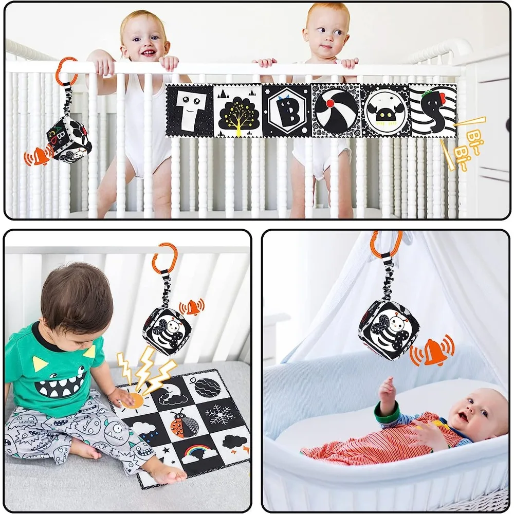 

Cloth Book High Contrast Baby Sensory Toys 0-12 Months Newborn Crib Toys Black and White Animal Cloth Books Montessori Baby Book