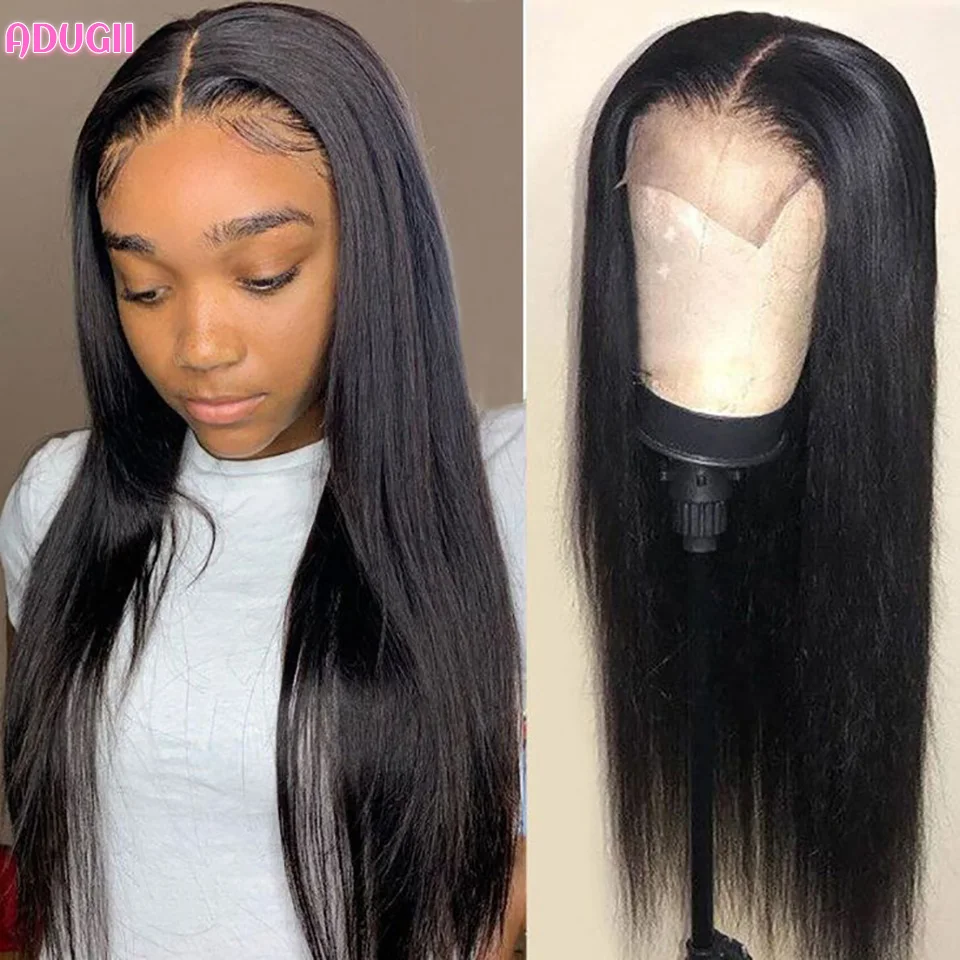 

Adugii 30 Inch HD Transparent 13x4/13x6 Straight Lace Front Human Hair Wig Brazilian Remy Hair With Baby Hair For Black Women