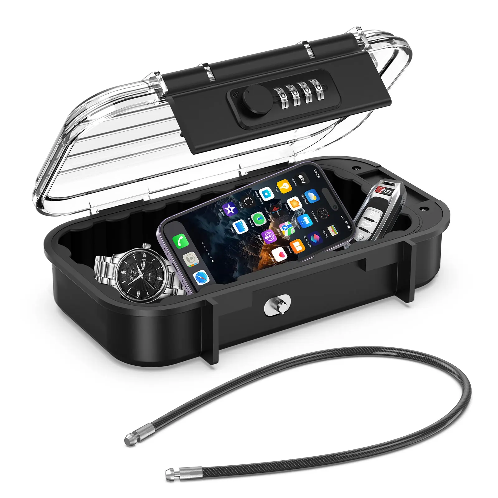 ORIA Waterproof Safe Lock Box 4-digit Combination Travel Safe Lockbox Transparent Storage Box with Large Capacity for Travel, Be