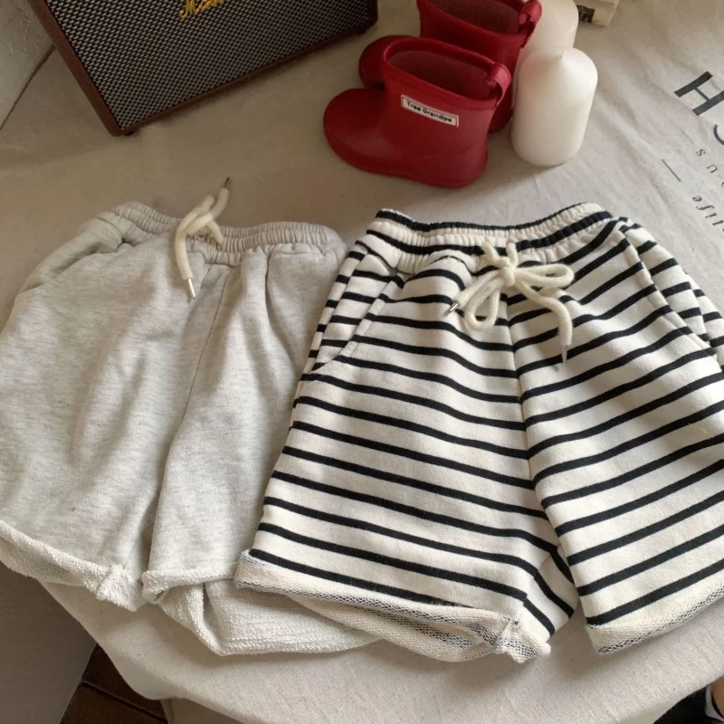1-6Y Baby Boys Summer Korean Loose Shorts Children Casual Street Spring Summer Solid Drawstring Fifth Pants Kids Bottom Clotthes