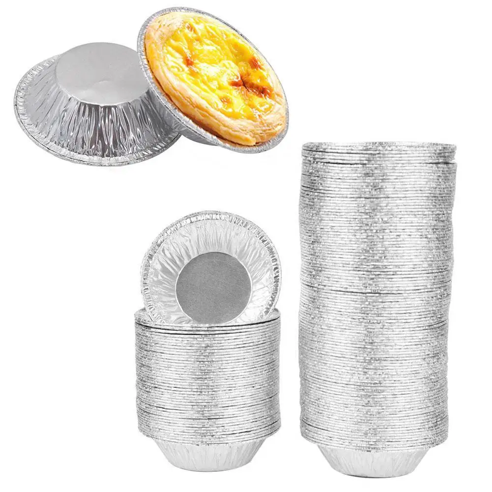 Disposable Egg Tart Molds Aluminum Foil Cupcake Mold Cake Cookie Mold 100Pcs Kitchen Bakeware Tools For Tart Pie Baking Cooking cake baking mold cake baking pans cannoli tubes baking molds