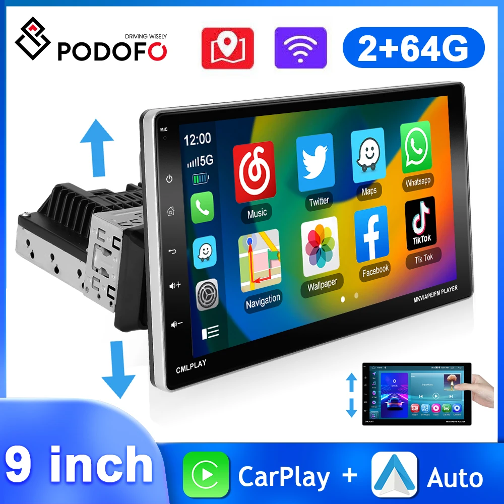 Podofo 9 ''1Din Android Autoradio Carplay Android Auto Automotive Multimedia 2 + 64G Sistema Di Auto Intelligente Autoradio