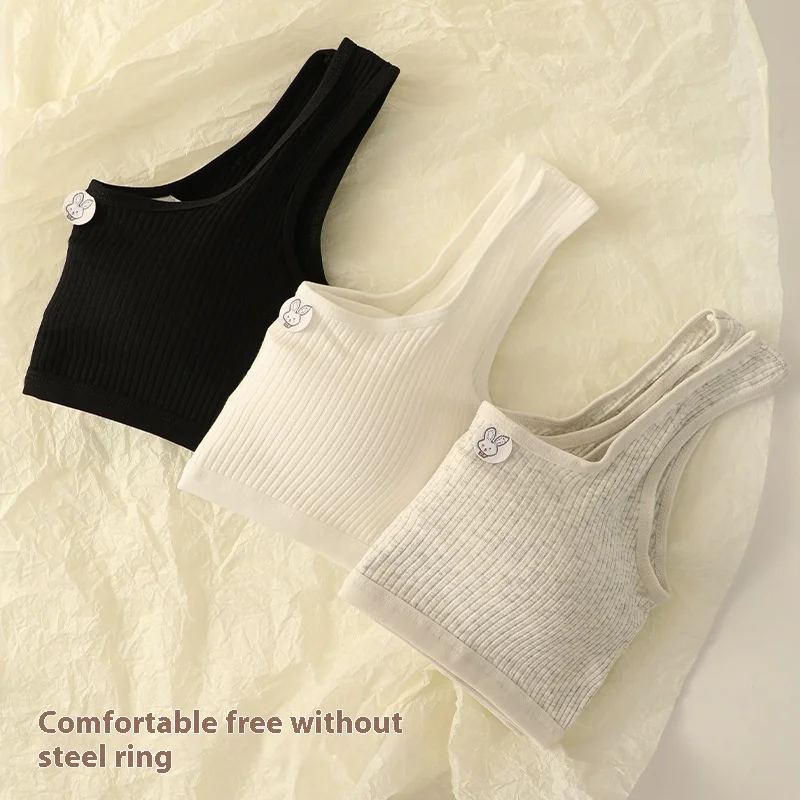 Developmental Girls Underwear Removable Non-steel Ring Sports Bra Middle School Students Anti-Bump Point Threaded Tank Tops