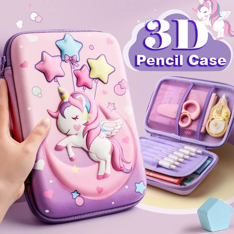 

3D Large Capacity Unicorn Pencil Case Kawaii Cute Pen Box Bag Pouch Back to School Supplies Organizer Korean Japanese Stationery