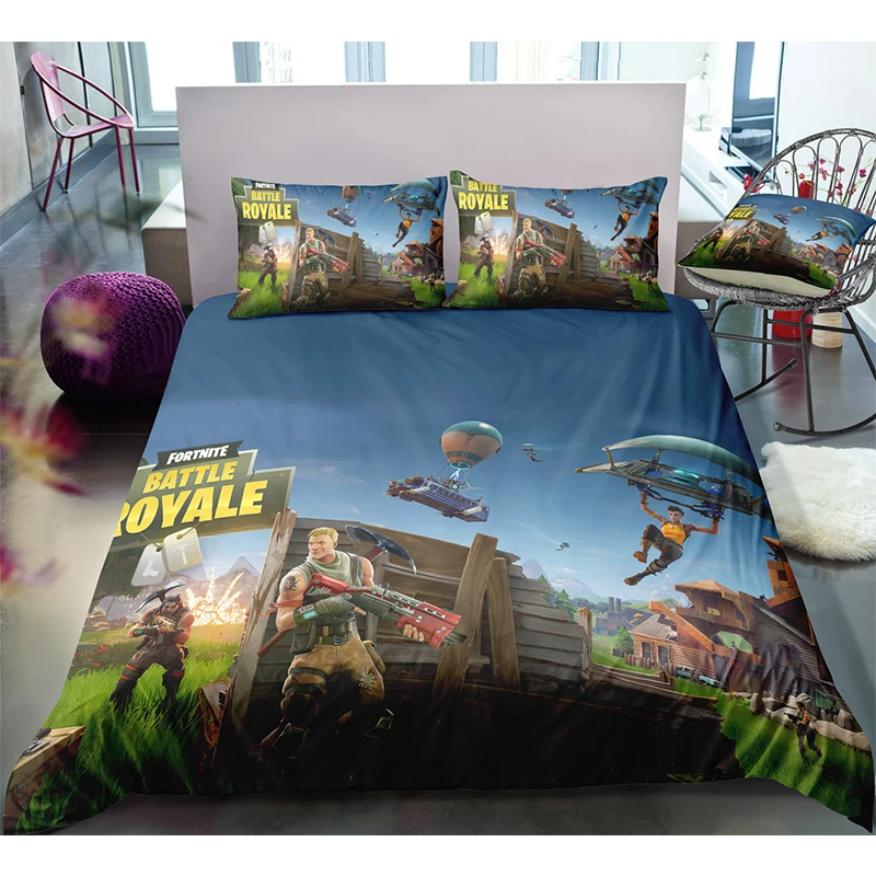 Clúdach Leaba Culaith Fortnite 3D Clóbhuailte Seomra Leapa Leapa Leapa 2/3pcs Socraigh Microfiber bog, éadrom-resistant