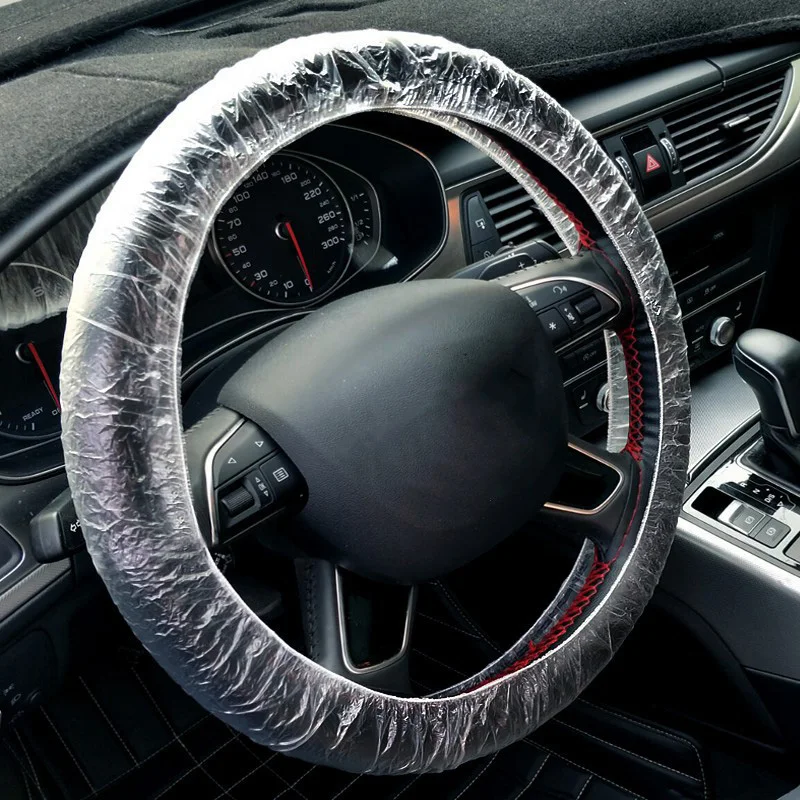 

100Pcs Disposable Plastic Steering Wheel Covers Waterproof Dust-proof Dirt-proof Steering Wheel Protective Cover Fit 40cm