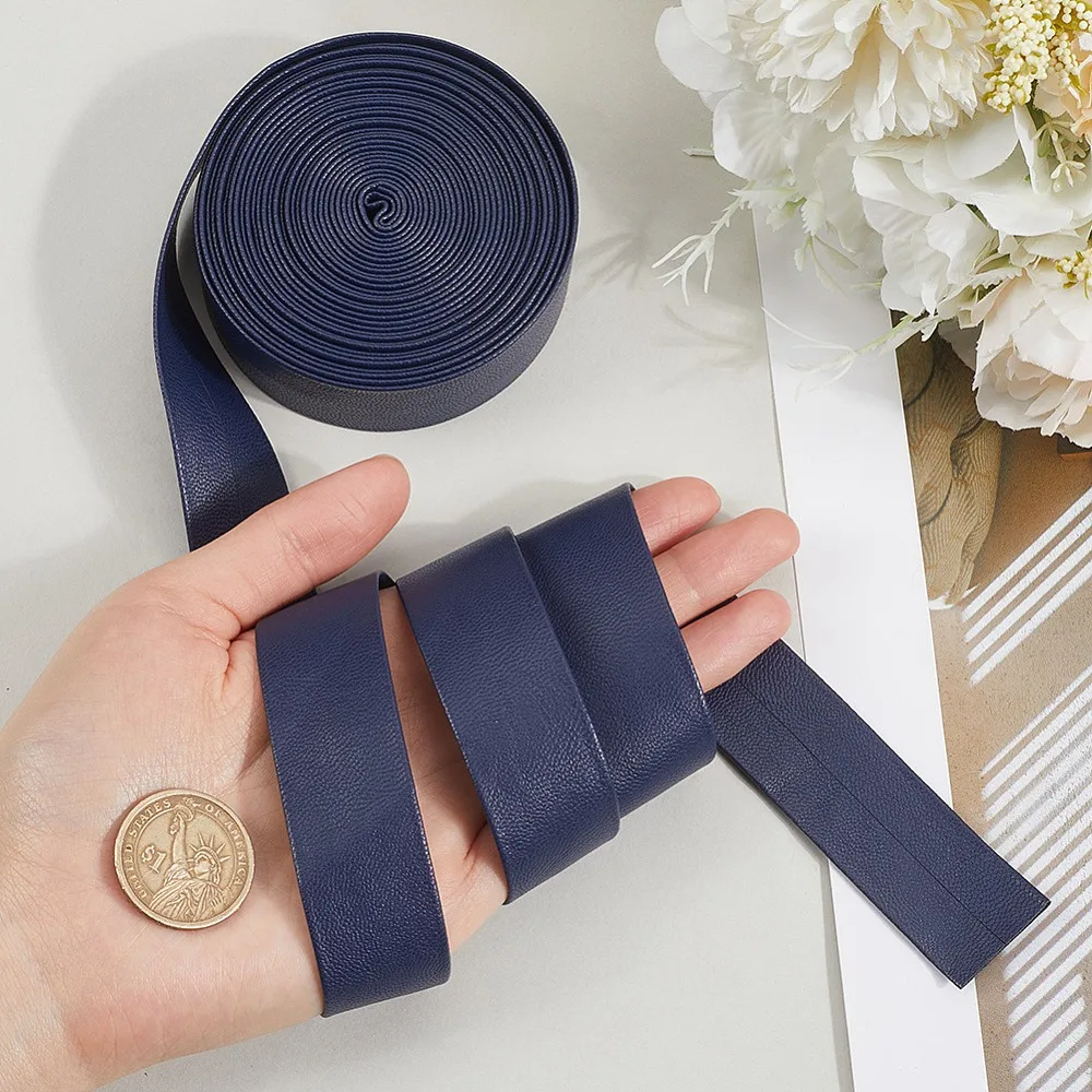 5M 접이식 PU 가죽 플랫 코드 마린 블루 25x1mm 5.47 야드(5m)/번들