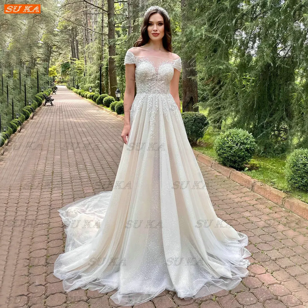 dresses for wedding Boho Beading Wedding Gown 2022 Ivory Vestido De Novia A Line Tulle White Abito Da Sposa Appliqued Custom Made Sexy Bride Dresses second hand wedding dresses