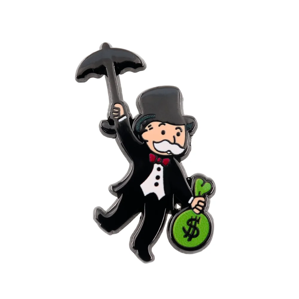 Mr. Monopoly Holding Money Bag Enamel Pin Strategy Board