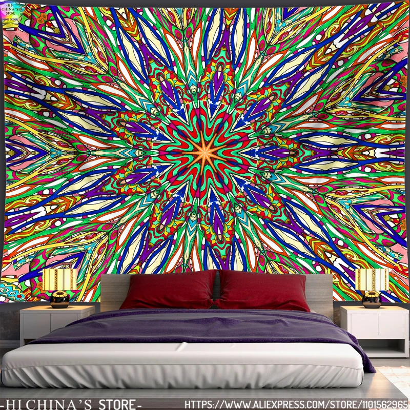 Mandala Tapisserie Wandbehang Boho Stoff psyche delische Hippie Raum dekoration Ästhetik böhmische Wohnkultur Bett Zimmer Wand kunst – Detail 5