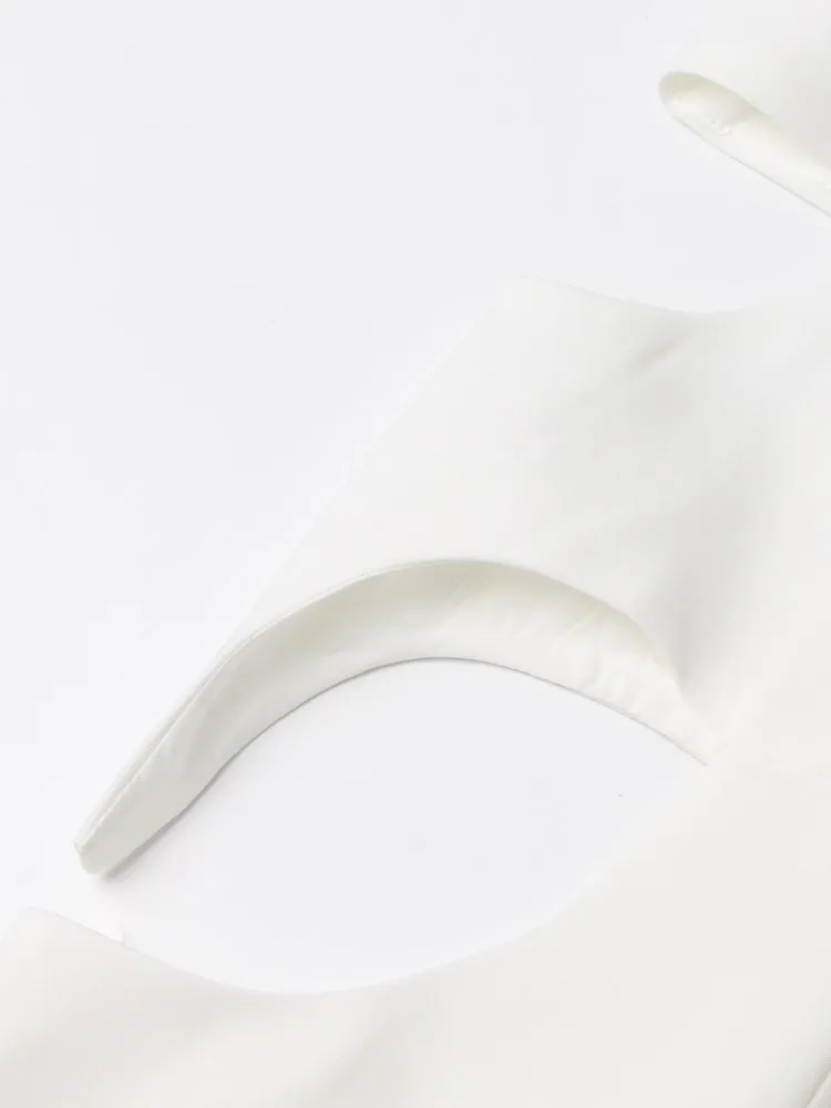 KBQ Hollow Out Cropped Blazers For Women Notched Collar Long Sleeve Spliced Buttom Solid Straight Blazer Female Fashion Clothing