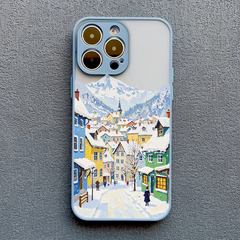 Street View Snow Mountain Town Handyhülle für iPhone 16 15 14 Pro Max Plus 13 12 Mini 11 Pro Max 7 8 Plus SE2 XR XS X Rückseite – Detail 7