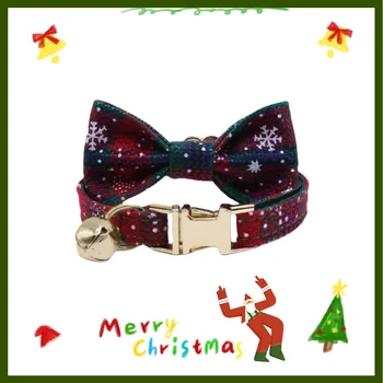 Christmas cat collar and bow tie set, zinc alloy buckle with bell, adjustable length, easy and comfortable to wear