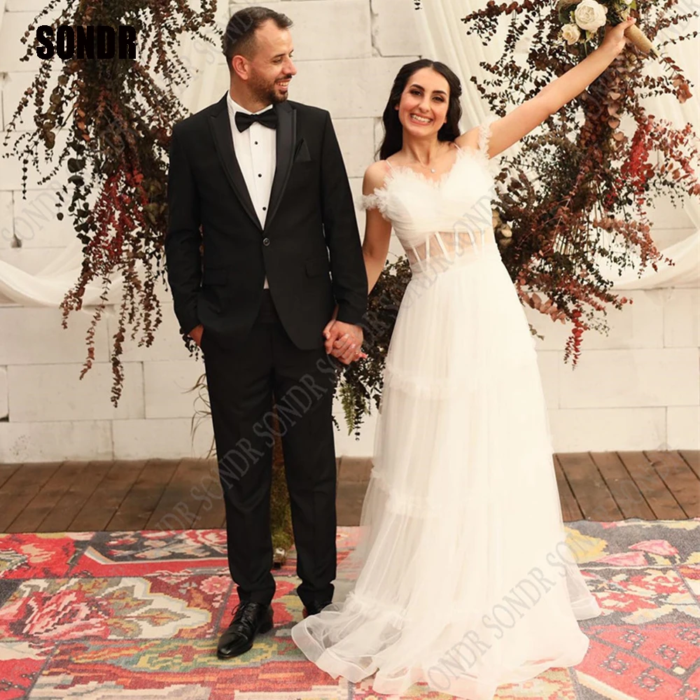 

SONDR Bride Bridal Wedding Dress Tulle Tiered Ruched Off Shoulder Exquisite A-Line Princess Luxury Robe De Mariée