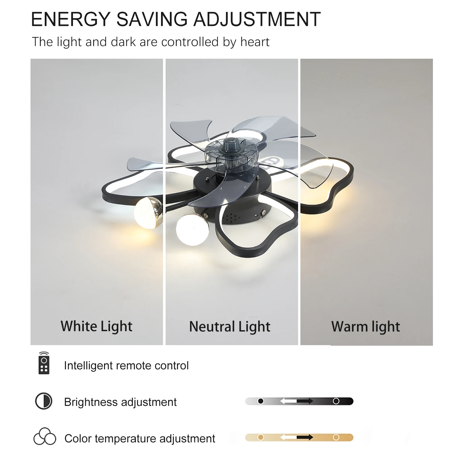 Butterflies LED lights Modern Ceiling Fan ,Transparent Blades, 6-Speed Remote Control,Stylish Low-Profile Design