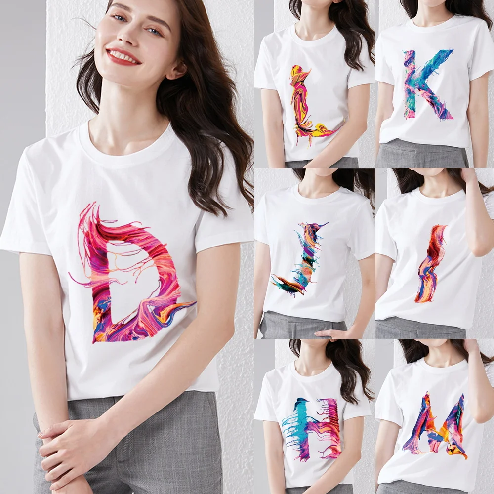 

Paint Printed Women T-Shirt Harajuku Summer Short Sleeve T-shirt O-neck Pullover Short Sleeve Personality Streetwear Top Clothes