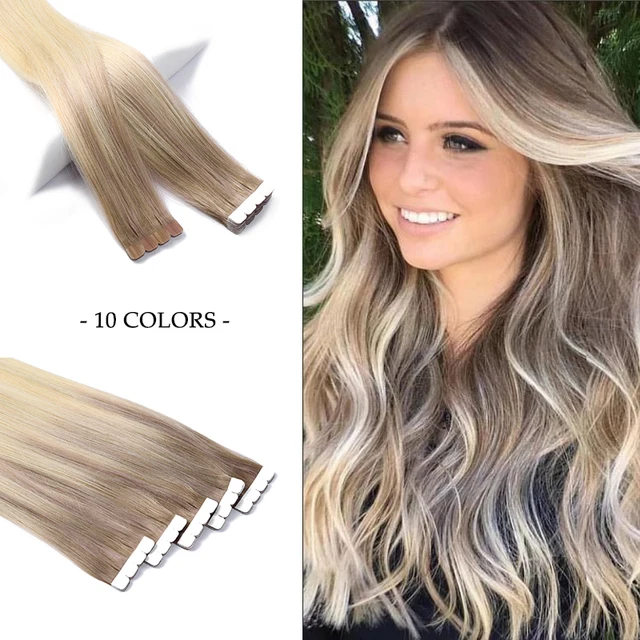 WIT Tape in hair Extensions Human hair Straight Machine Remy European Natural Seamless Skin Weft 10 1