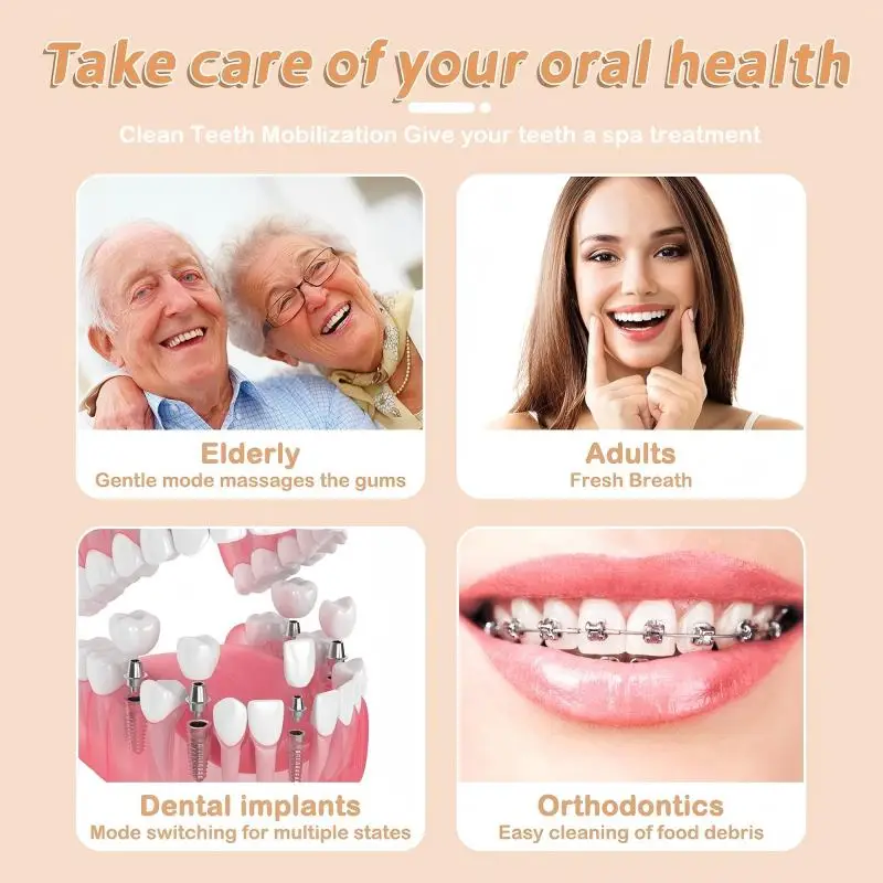 치아 미백 램프, U자형 초음파 무선 전동 칫솔, 360 °   게으른 성인용 실리콘 칫솔 세트