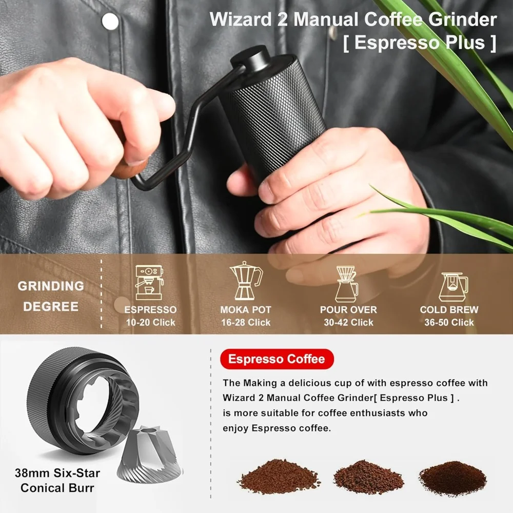 Coffee Grinders Stainless Steel Conical Burr Internal Adjustable Setting Double Bearing Positioning Coffee Bean Grinder
