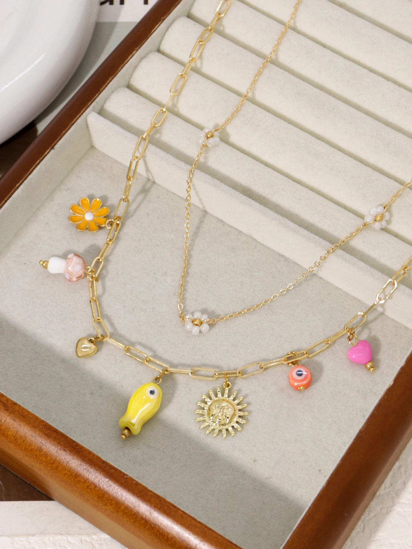 2pcs Charm Ladies Multiple Pendants Necklace Women Fashion