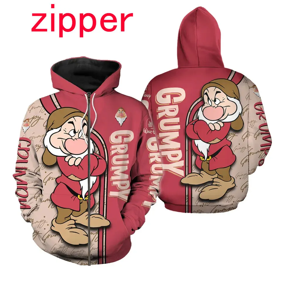 2024 Spring and Autumn 3D Printing Grumpy Dwarf New Men's Pullover Women's and Children's Cosplay Large Fashion Zipper Hoodie