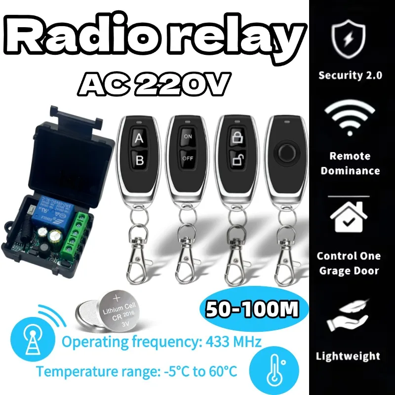 433Mhz 원격 제어 스위치 AC220V 230V 단일 채널 미니 모듈 차고 문용 다기능 무선 원격 제어 릴레이 스위치