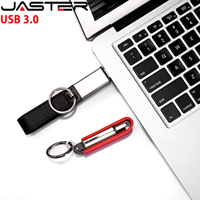 JASTER USB 3.0 Flash Drive Leather Metal Pen Drive Free Key Ring Brown Memory Stick Black Business Gift Pendrive 128GB 64GB 32GB