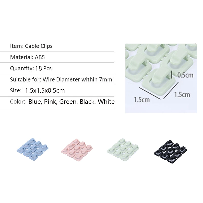 18Pcs Adhesive Cable Organizer Securing Clips USB Wire Organizer Clips Computer Wire Organizer Desktop Storage Line Holder