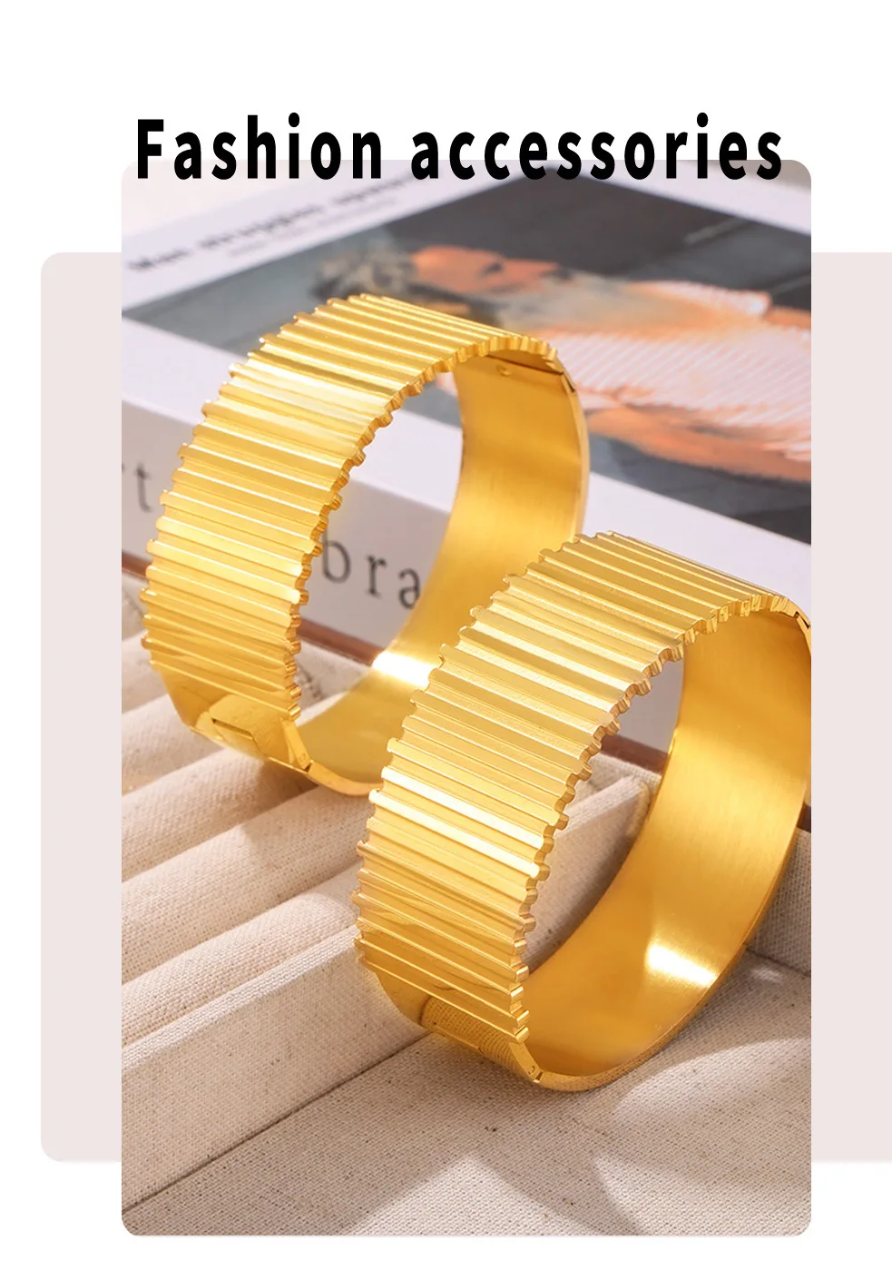 Neues 316L Edelstahl Rundes Armband Damen Rechteckiges Streifenmuster Luxus Vergoldetes Armband Farbechtes Schmuckgeschenk – Detail 5