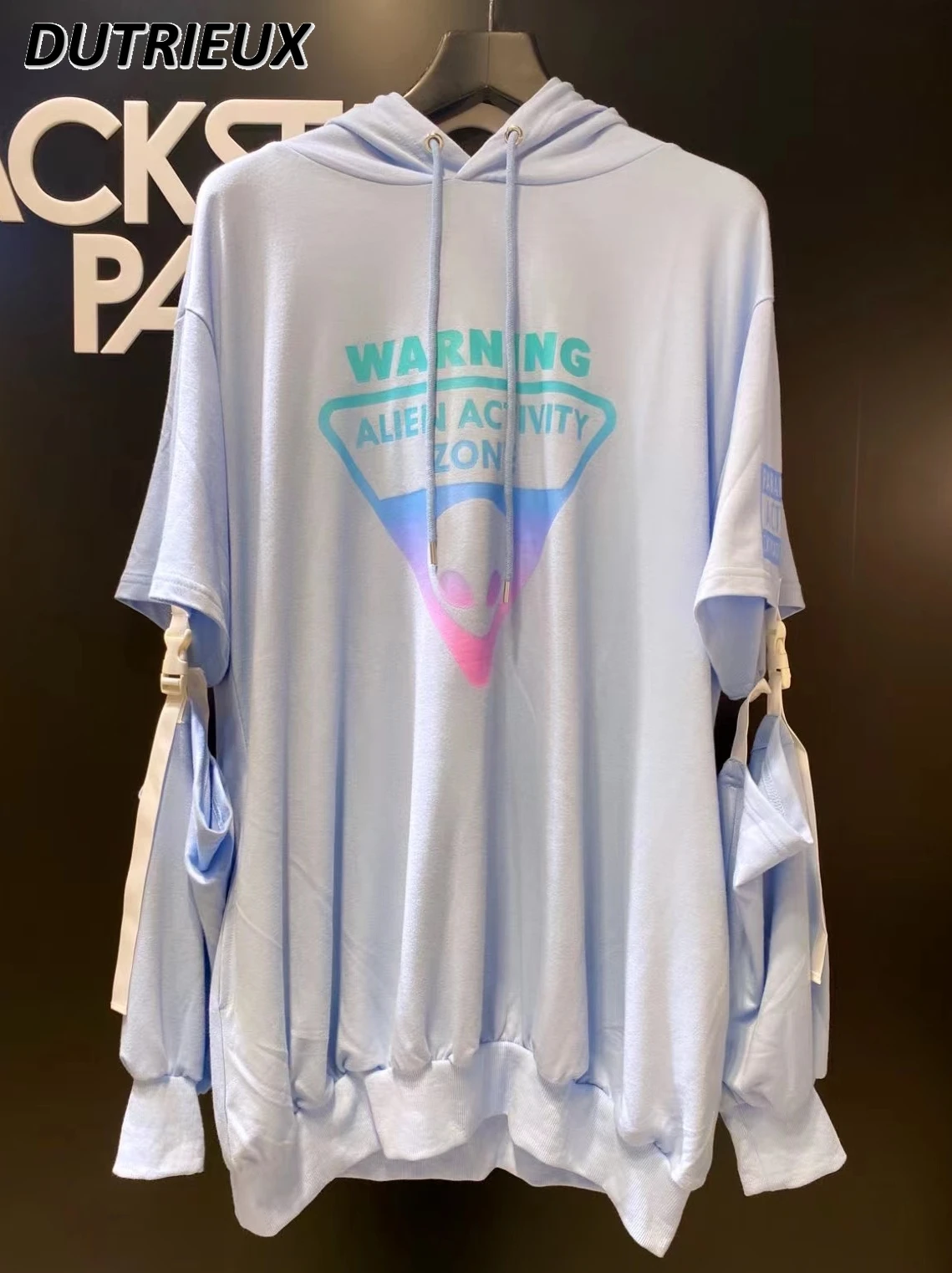 2024 Spring Autumn Japanese Harajuku Punk Style Gradient Printing Sweatshirt Dress Long Sleeve Loose Hooded Mid-Length Pullover