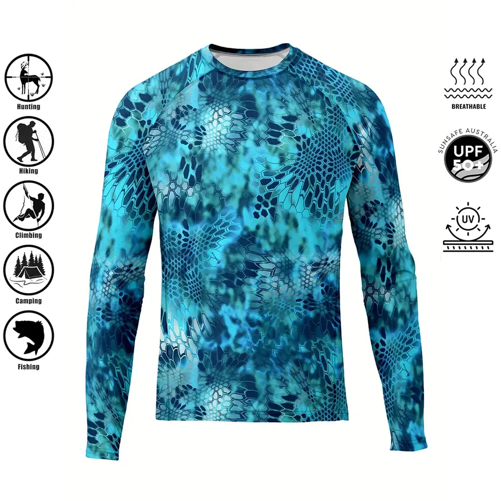 

Рубашка рыболовная мужская с длинными рукавами, камуфляжная быстросохнущая футболка UPF 50 + с защитой от ультрафиолета, синяя, лето