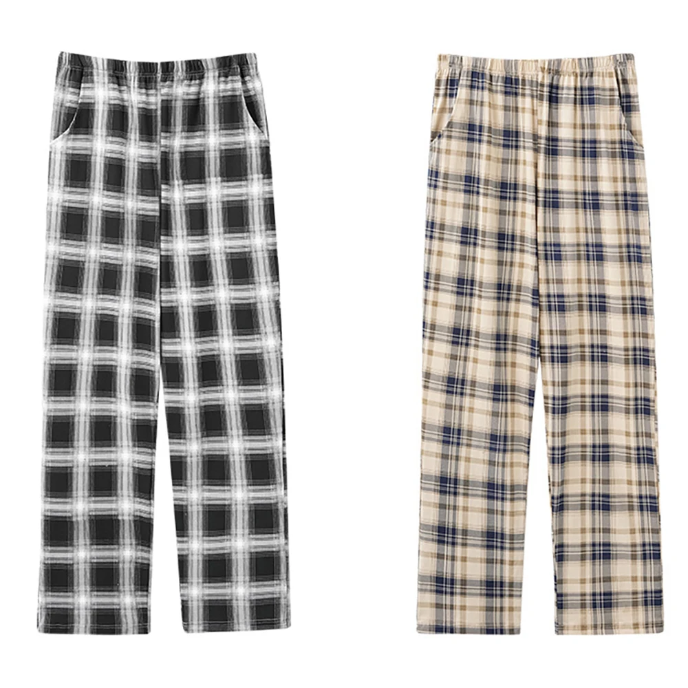 100% Cotton Sleepwear Spring Autumn Casual Plaid Solid Pajama Pants 3XL Comfort Male Pajamas Elastic Waist PJ Pants pyjama homme