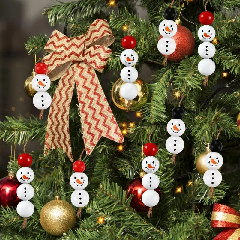180 Perline Di Legno Natalizie Con Corda | Rosse, Bianche E Nere A Quadri 16mm + Pupazzo Di Neve | Fai Da Te Gioielli E Ghirlande Per Albero Di Natale