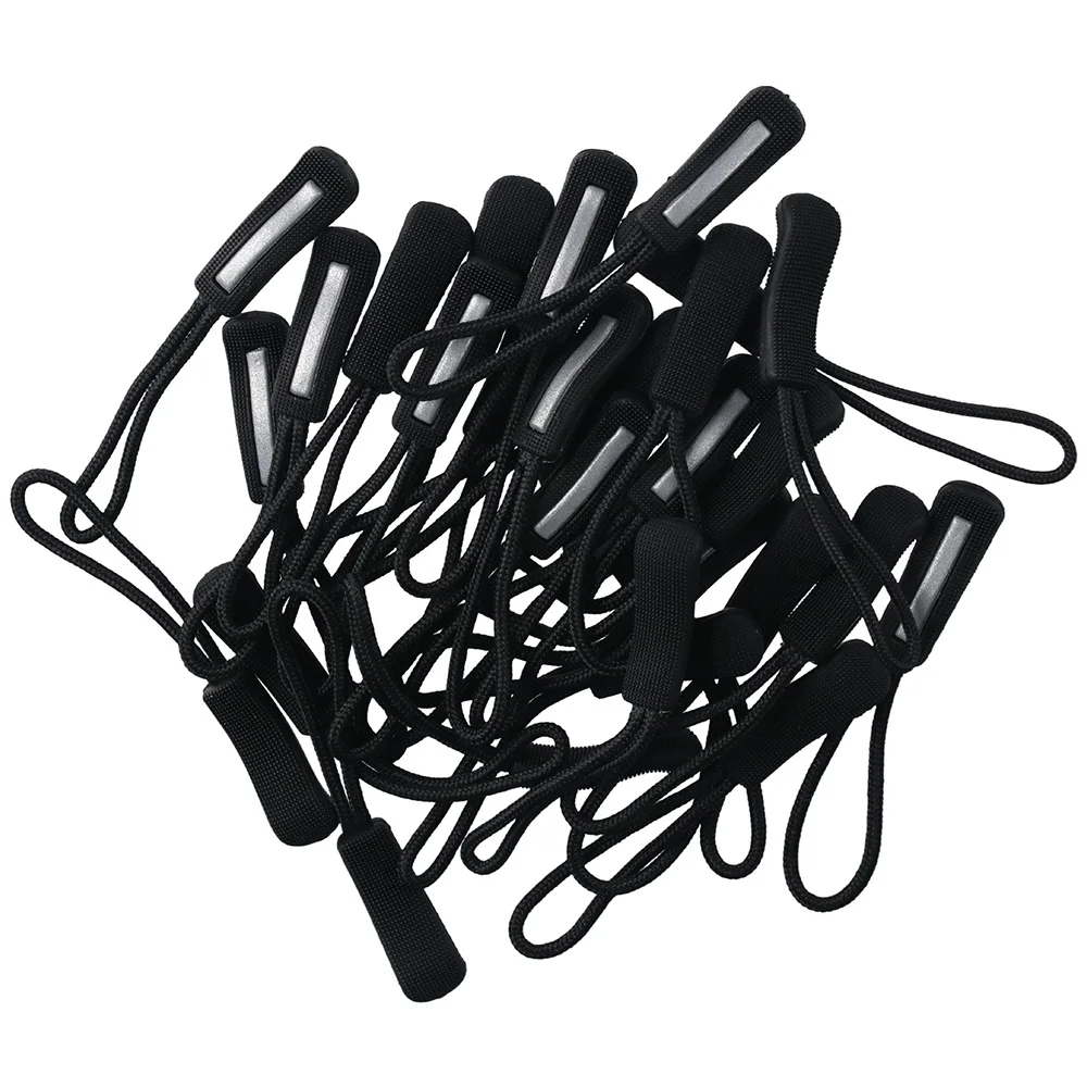 30Pcs Reflective Pull Tail Rope Black Plastic Zipper Rope For Clothing Luggage Shoes Boot