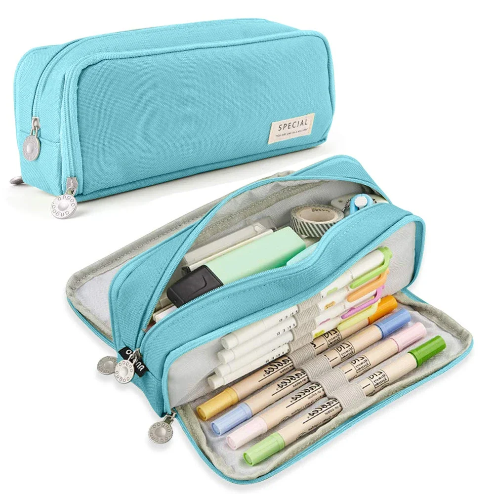 Spacious Multi-Compartment Pencil Pouch - Double-Sided Access for Student Desk Organization