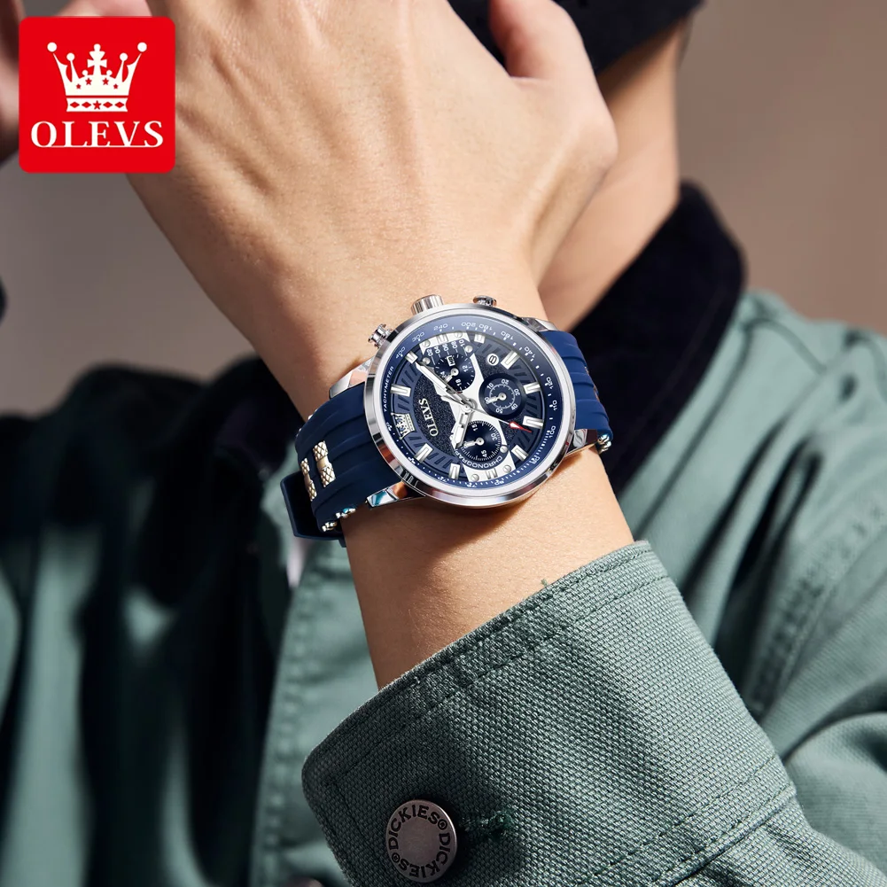 OLEVS 3690 Watch For Men Original Fashion Date Quartz Man Watch Top Brand 44mm Big Dial Waterproof Luminous Luxury Wristwatch